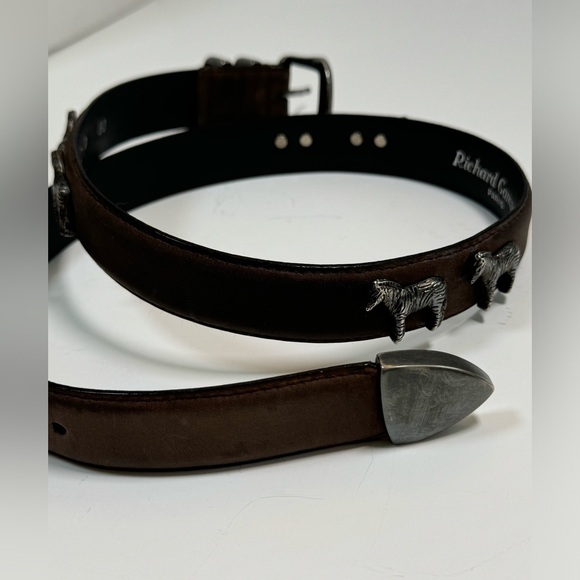 Richard Gampel Paris Brown Vachette Veritable Belt size 80 Leather Silver Zebra - Picture 14 of 16